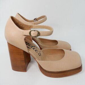 CANDIE'S Halt Platform Pumps Block Heel Size 10 Natural All Leather NEW $160